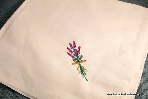 Lavendel Stickerei Stoffservietten 50x50 cm Weiß Vollzwirn Baumwolle