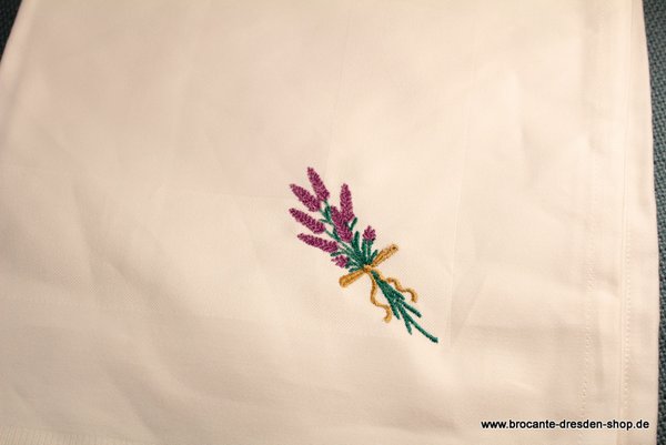 Lavendel Stickerei Stoffservietten 50x50 cm Weiß Vollzwirn Baumwolle