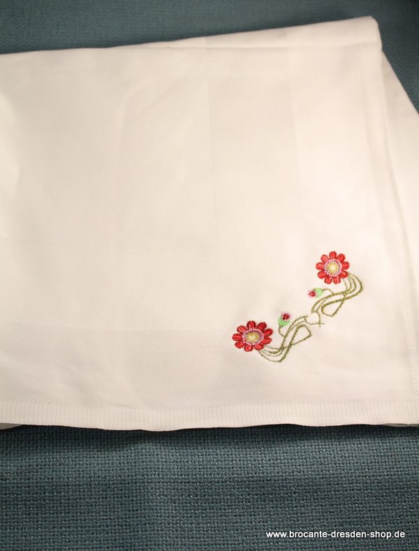 Stoffservietten mit 2er Blumen bestickt, 50x50 cm Weiß Vollzwirn Baumwolle