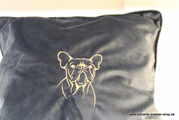 Samt Kissen Hülle 40 x 40 cm Dunkel Blau Französiche Bulldogge