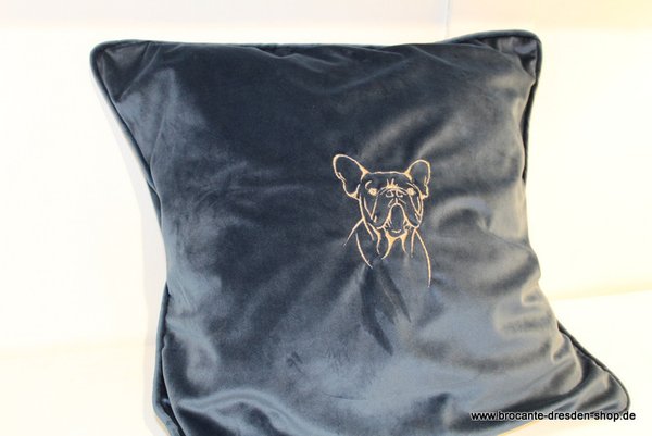 Samt Kissen Hülle 40 x 40 cm Dunkel Blau Französiche Bulldogge