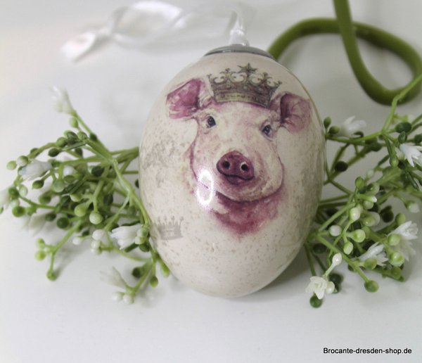 VERKAUFT Ei zum hängen aus Keramik Glücksschweinchen