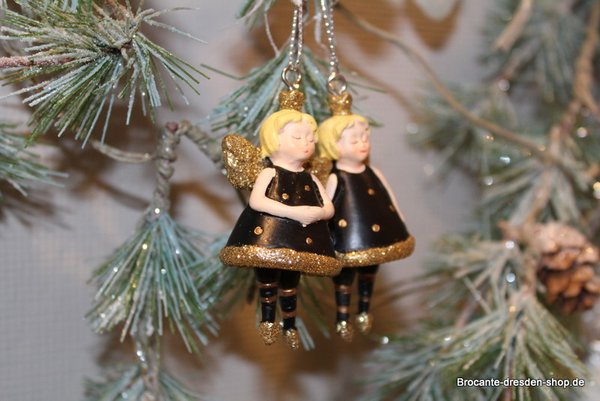 Weihnachtsdekoration Engelchen zum Aufhängen mit Tanzbeinchen in Schwarz Gold