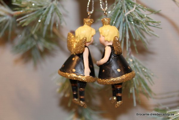 Weihnachtsdekoration Engelchen zum Aufhängen mit Tanzbeinchen in Schwarz Gold