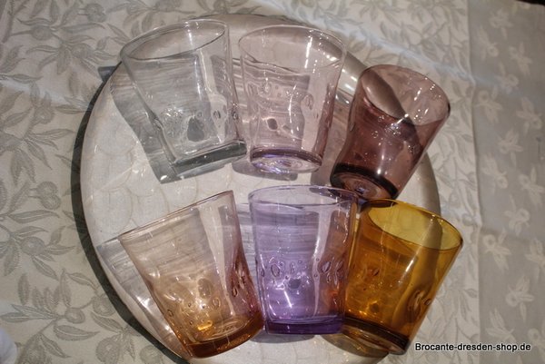 6 bunte Trink Gläser aus Italien für Wasser oder Wein - Set Rosalight
