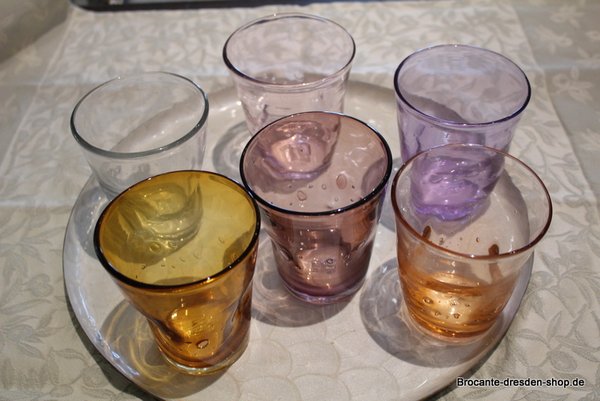 6 bunte Trink Gläser aus Italien für Wasser oder Wein - Set Rosalight