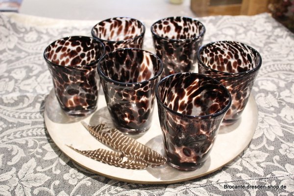 6 bunte Trink Gläser aus Italien für Wasser oder Wein - Set Leopard
