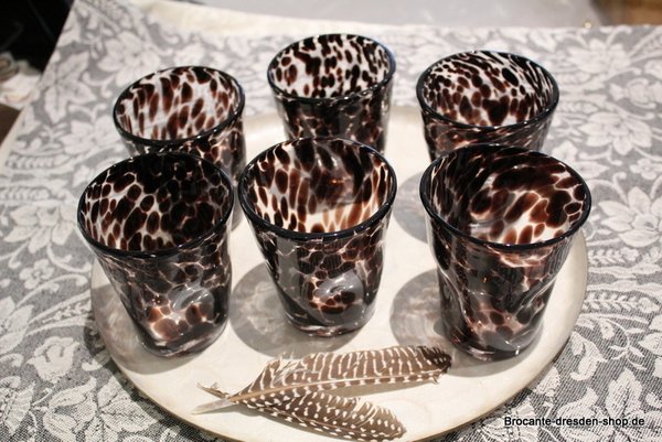 6 bunte Trink Gläser aus Italien für Wasser oder Wein - Set Leopard