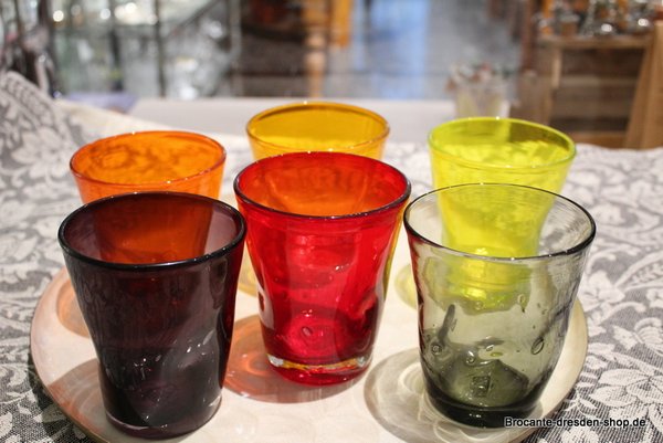 6 bunte Trink Gläser aus Italien für Wasser oder Wein - Set Sommer